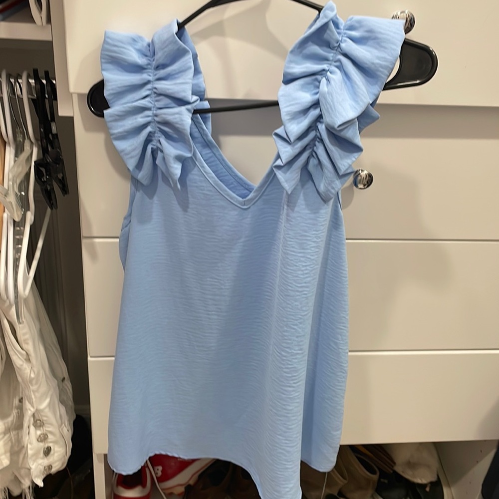 Blue Ruffle Tank